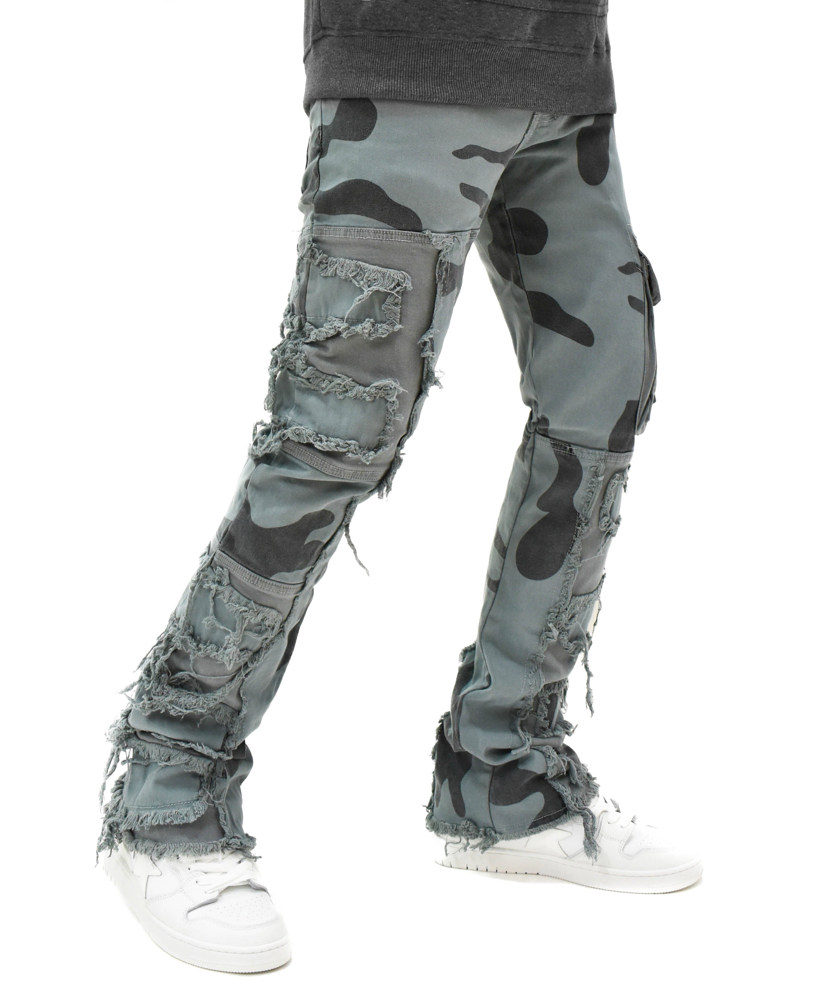 T4034 Distressed Camo Denim