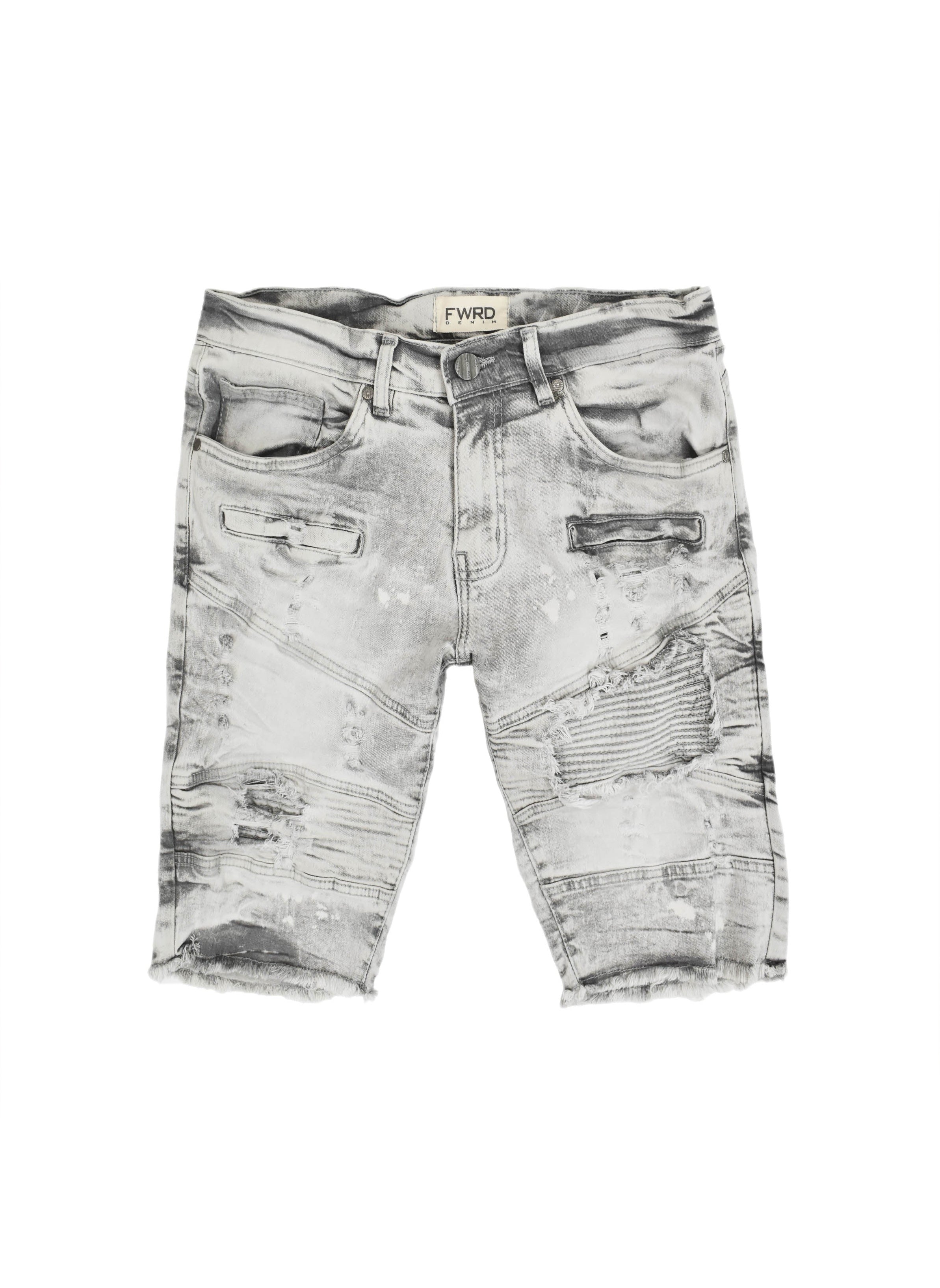 FW22520 Biker Patch Denim Shorts