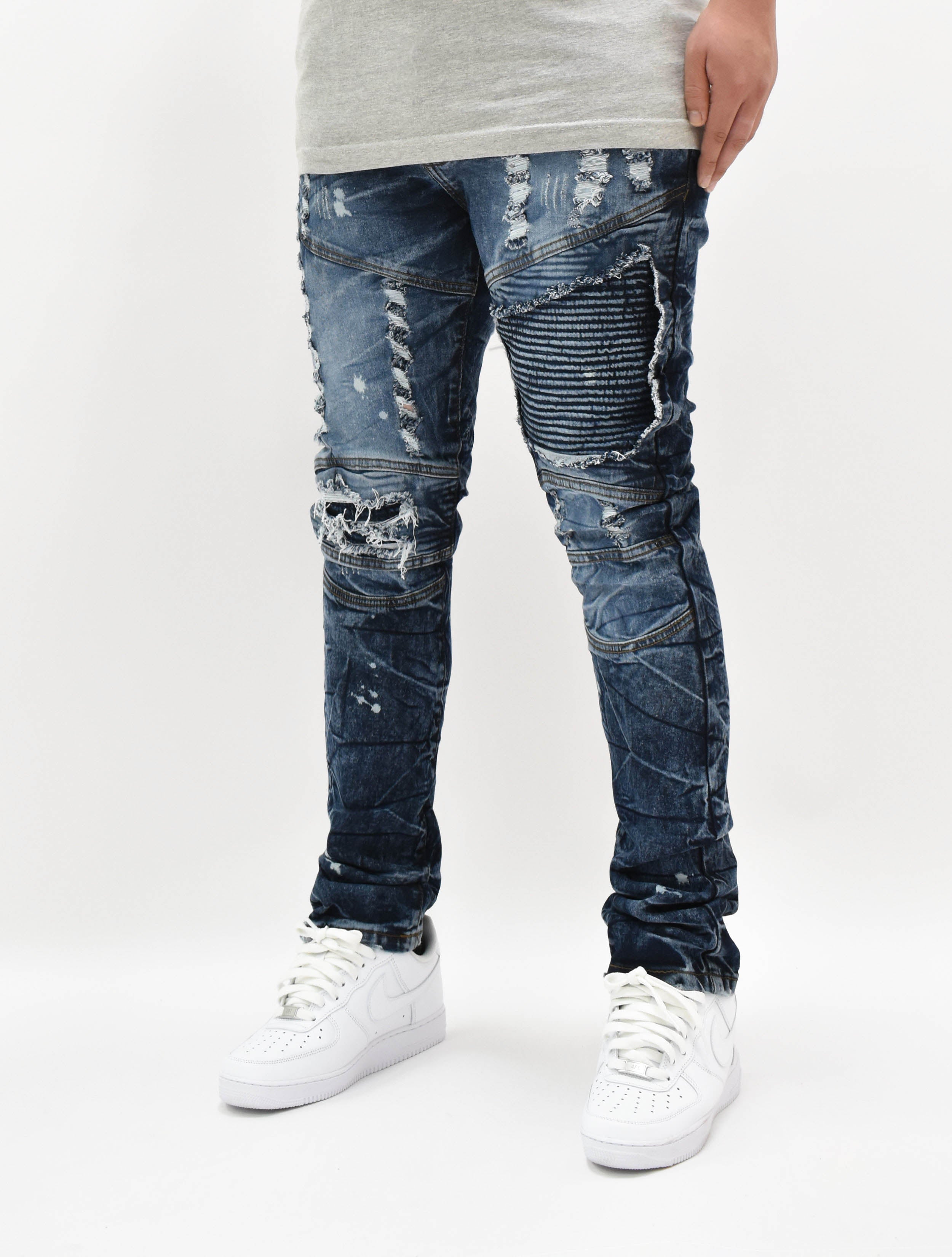 FW33574 Distressed Moto Denim