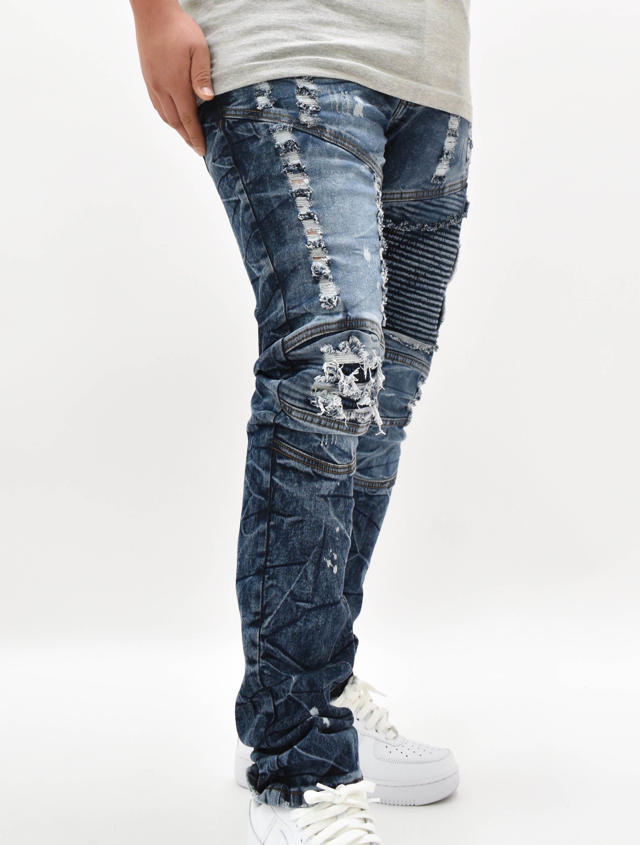 FW33574 Distressed Moto Denim