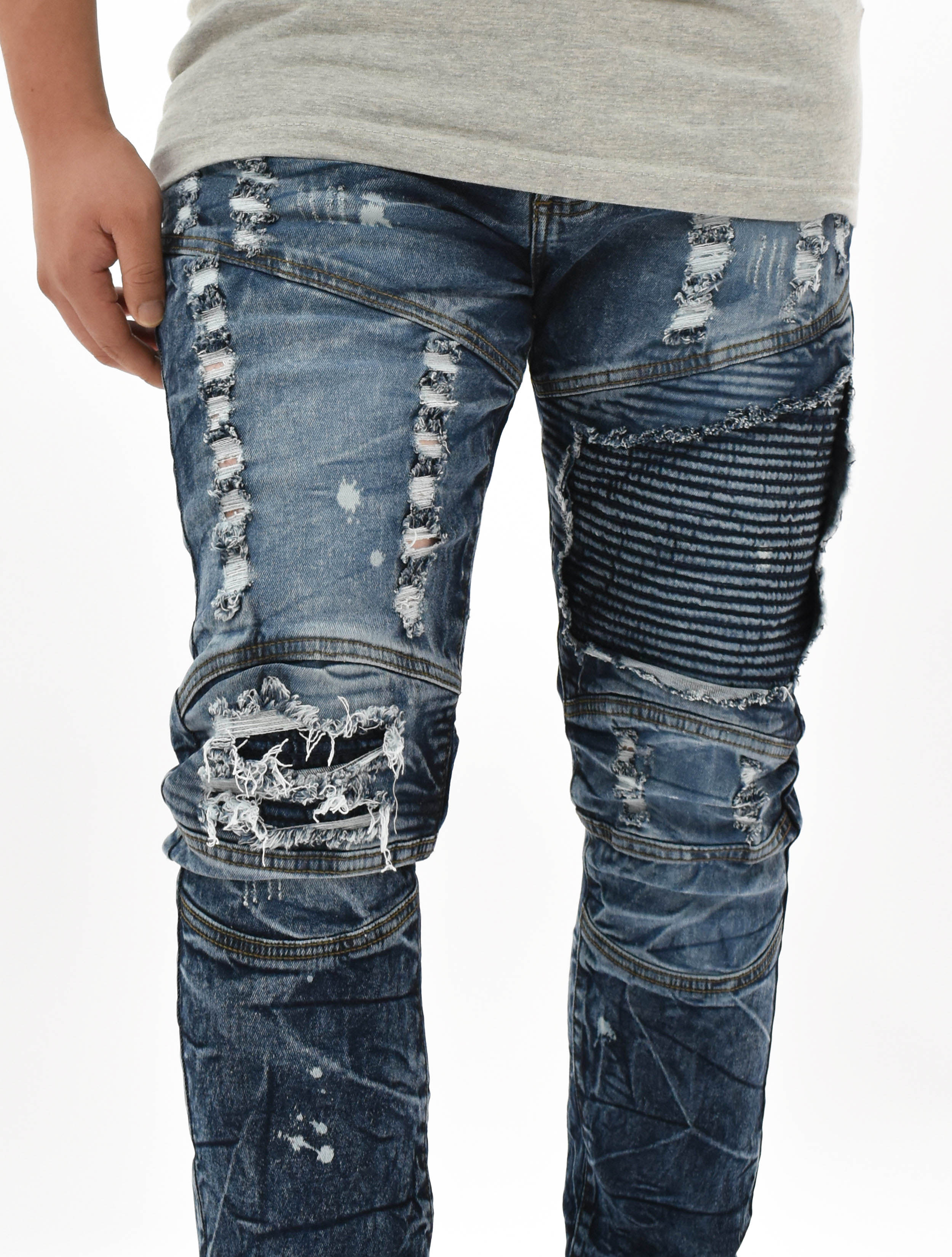 FW33574 Distressed Moto Denim