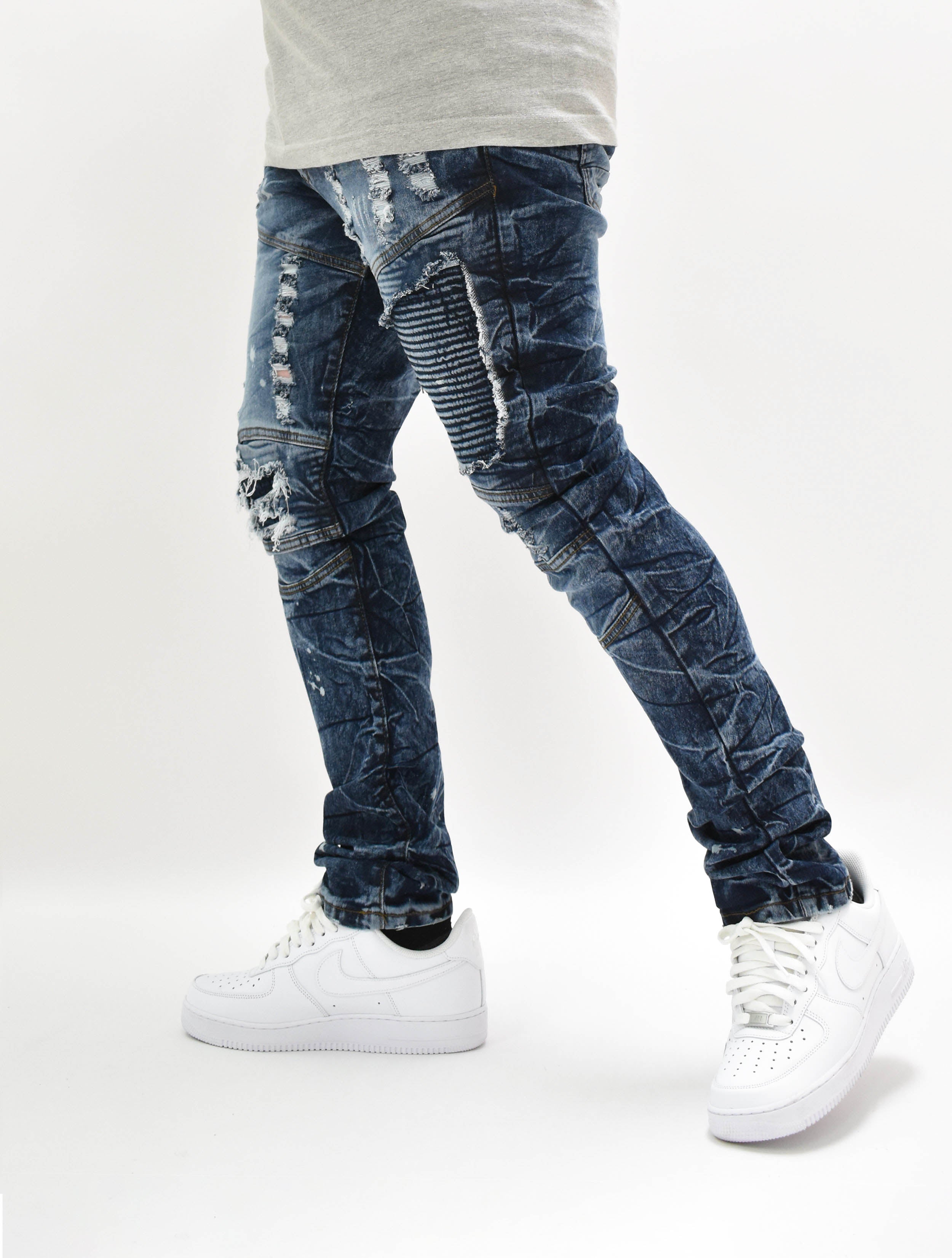 FW33574 Distressed Moto Denim