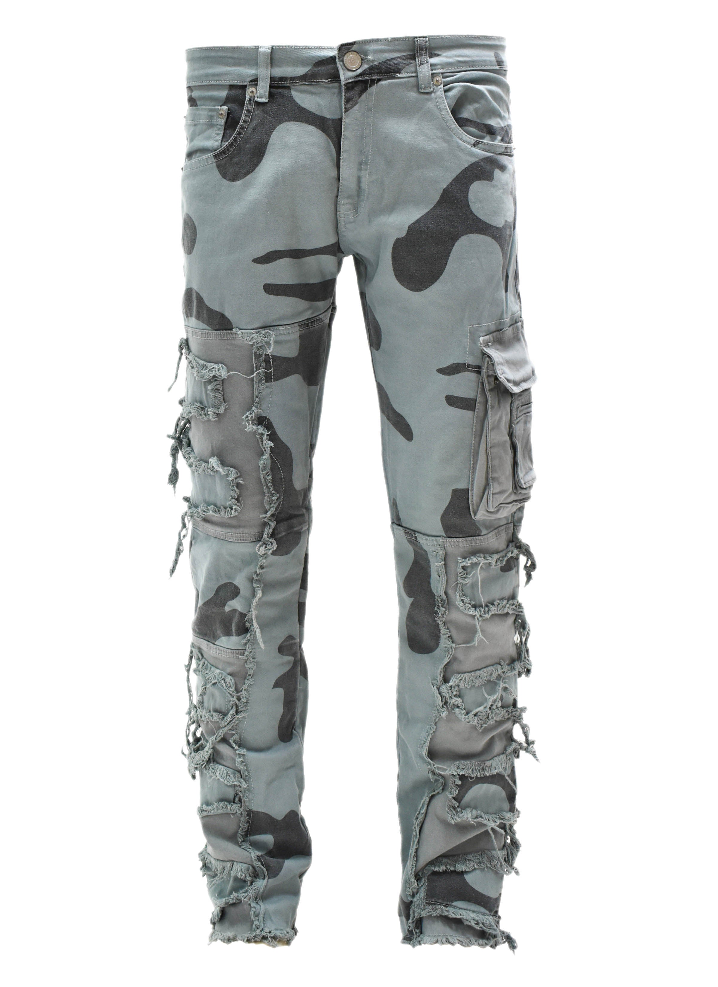 T4034 Distressed Camo Denim