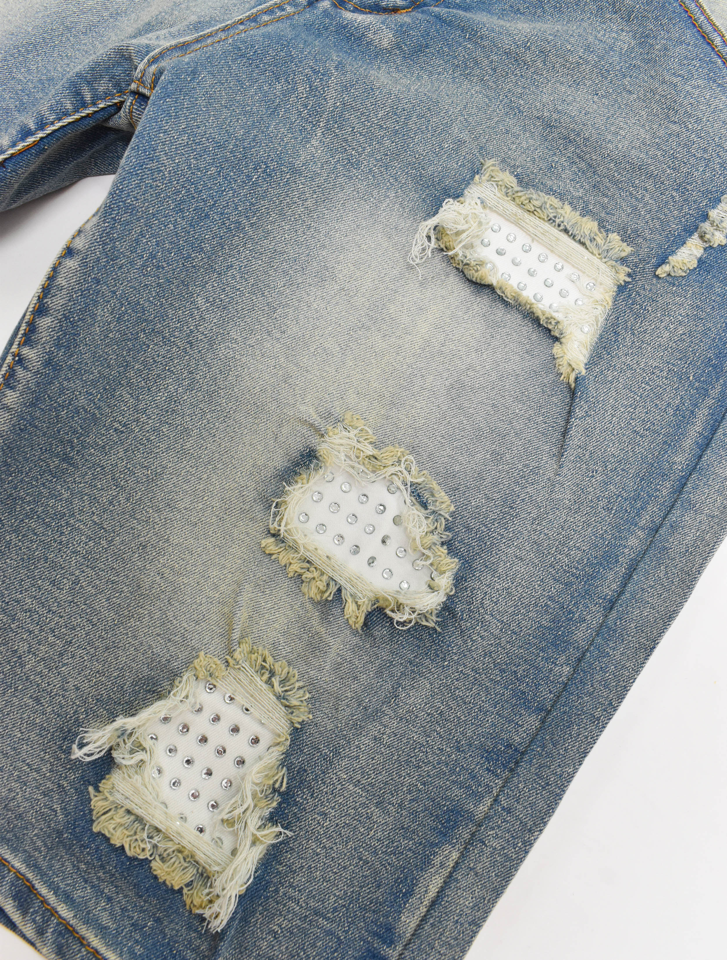 MS21513 Ripped Rhinestone Denim Shorts