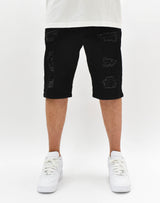 MS21513 Ripped Rhinestone Denim Shorts