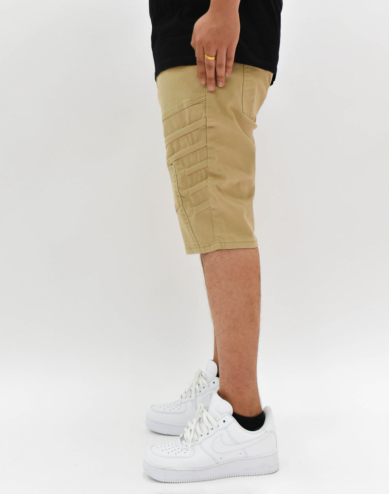 MS20570 Khaki Panel Denim Shorts