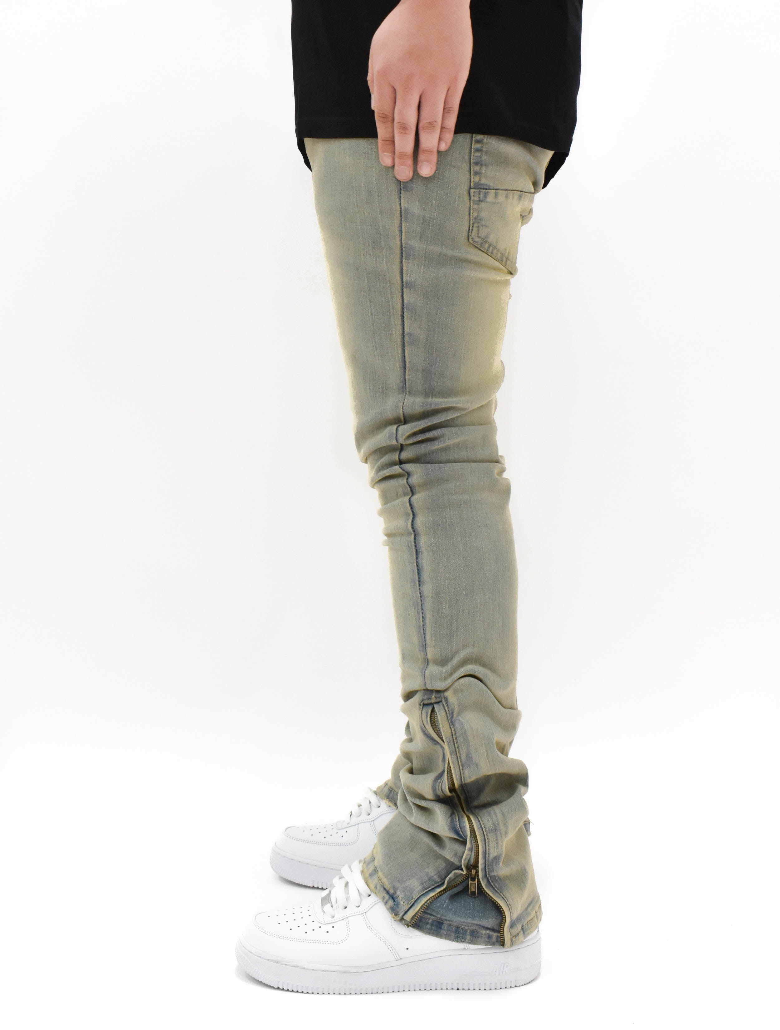 R651 Flare Stacked Zip Denim