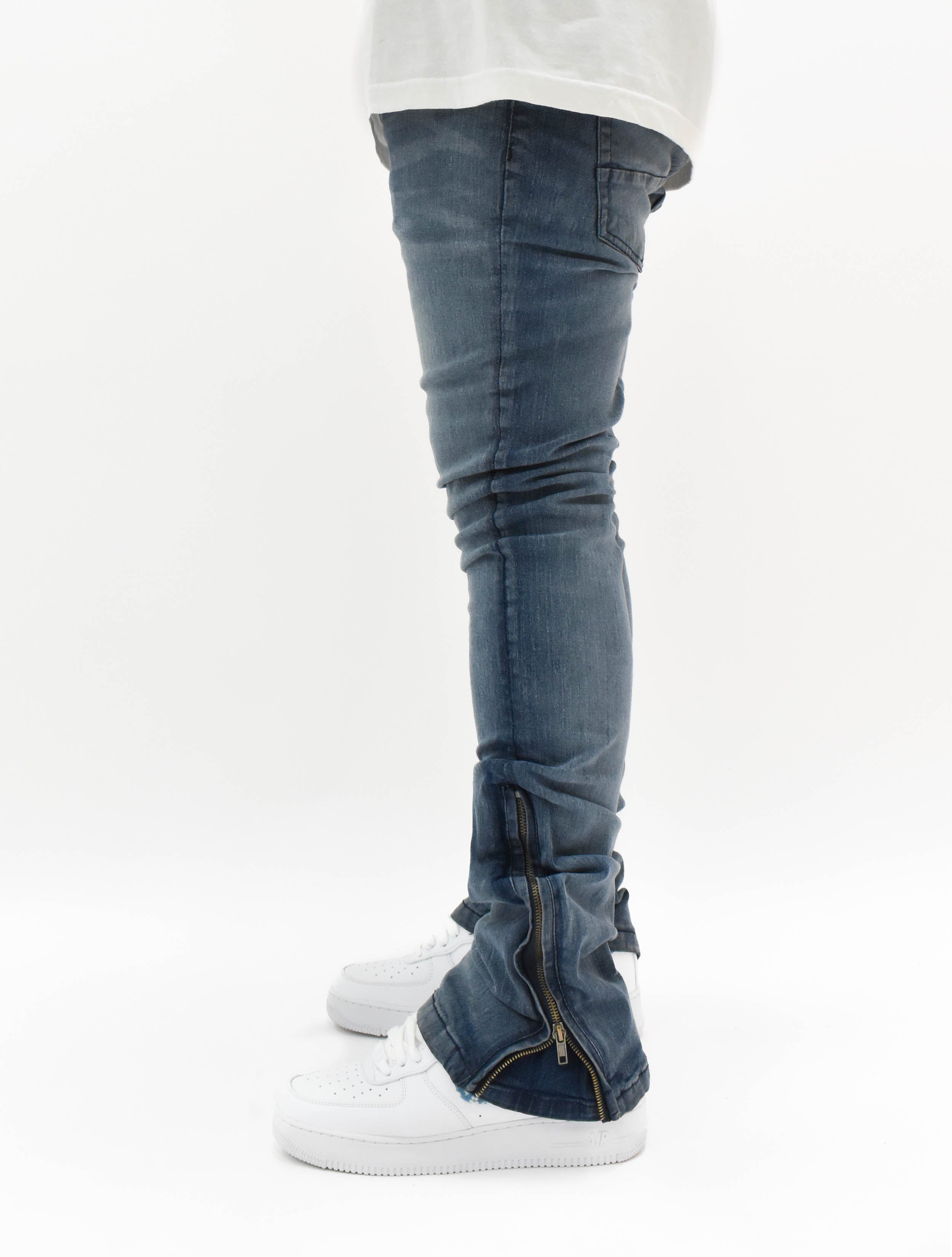 R651 Flare Stacked Zip Denim