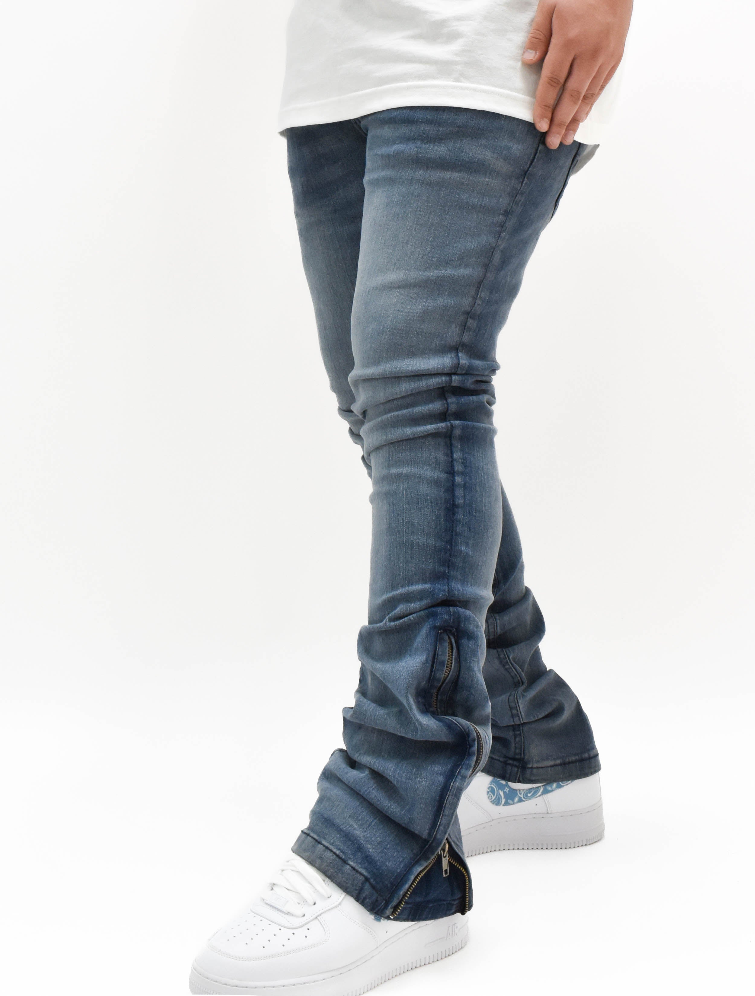 R651 Flare Stacked Zip Denim