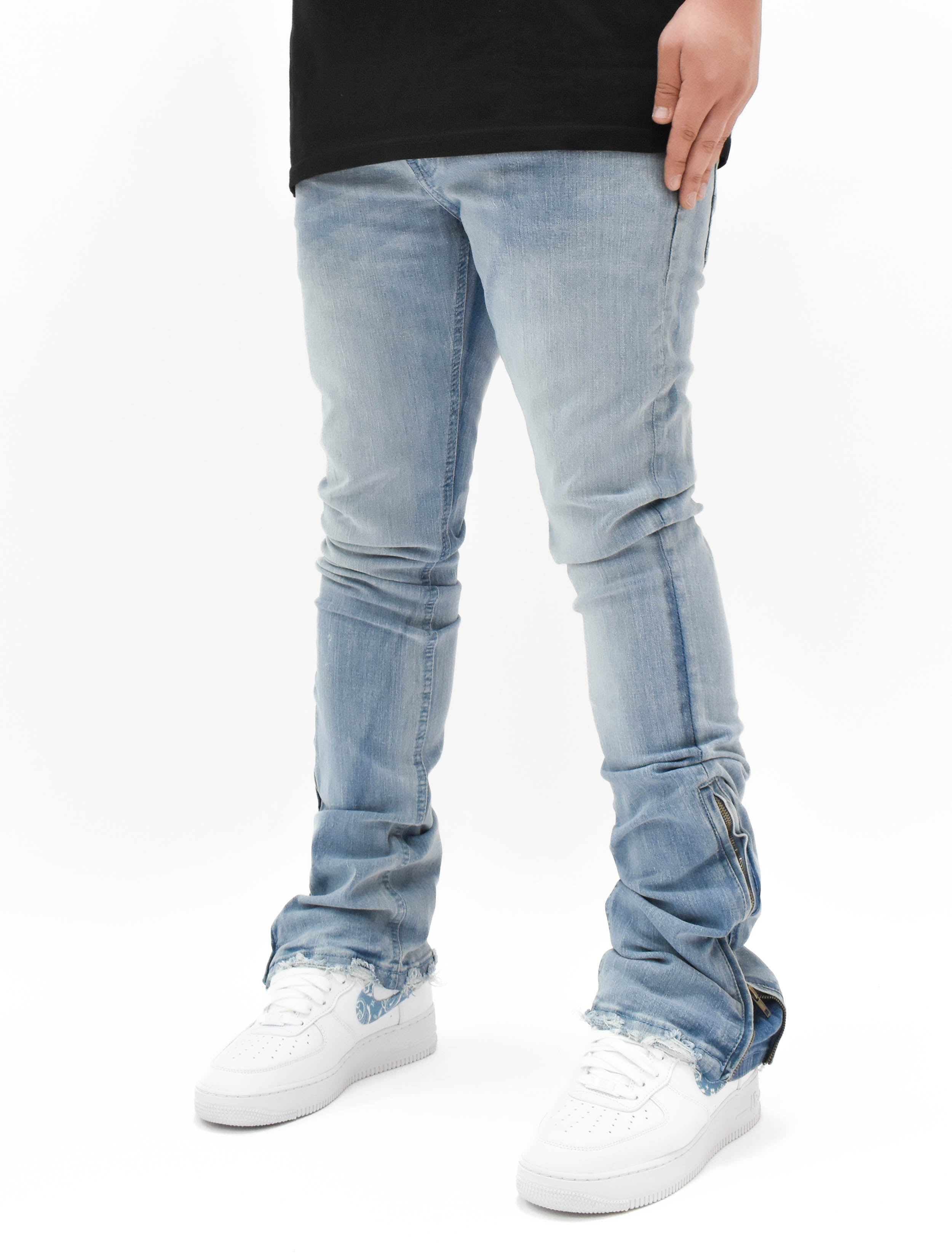 R651 Flare Stacked Zip Denim