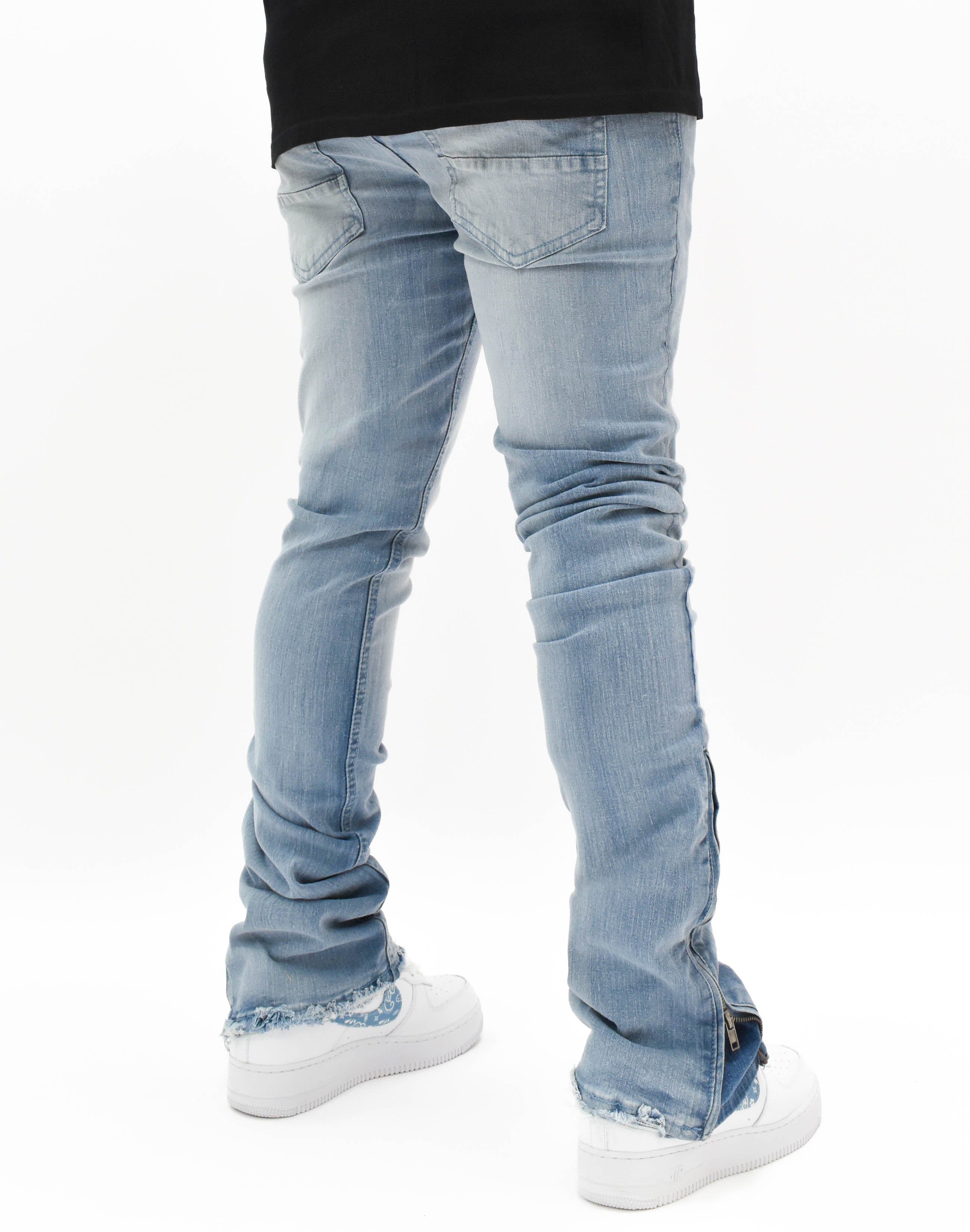 R651 Flare Stacked Zip Denim