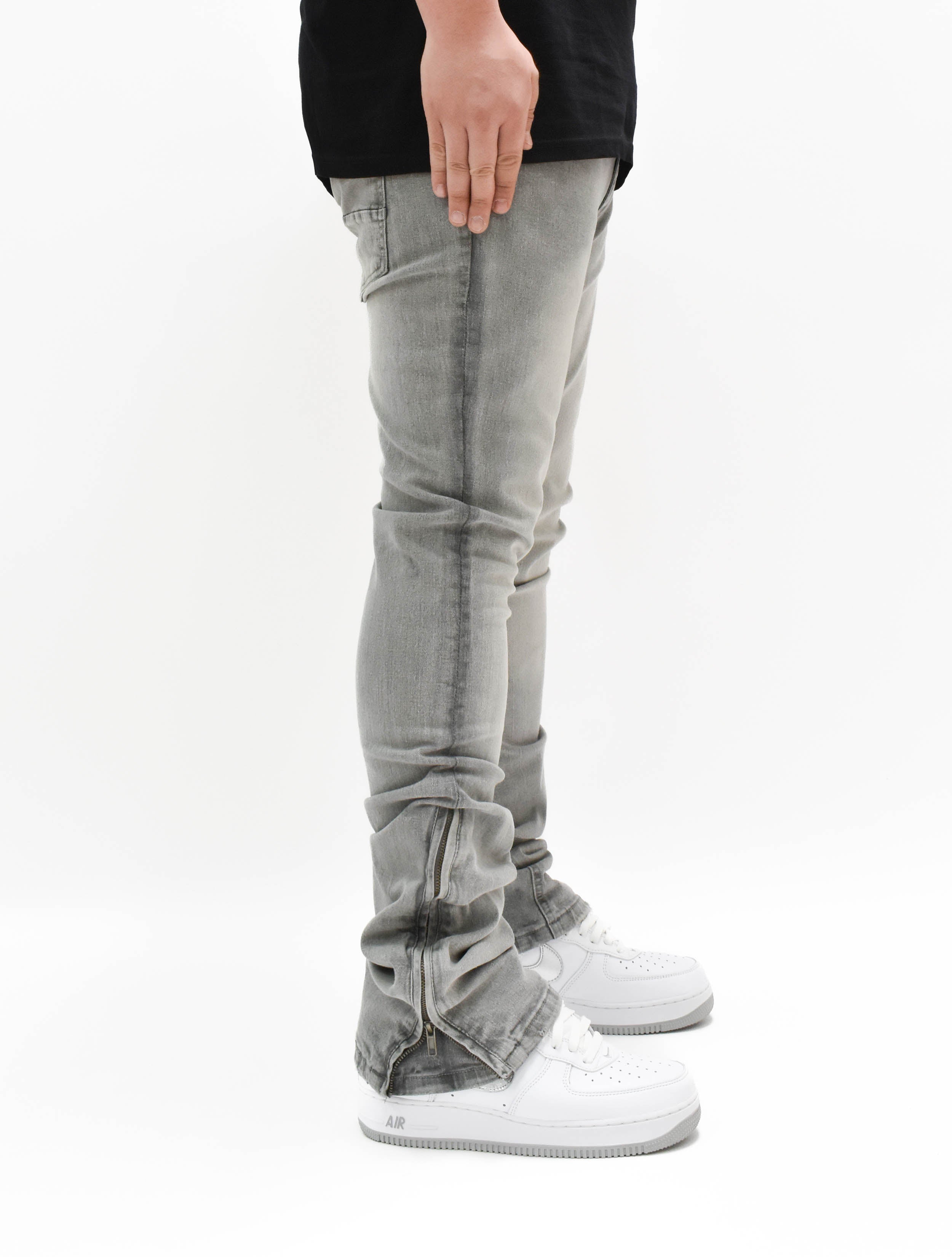 R651 Flare Stacked Zip Denim