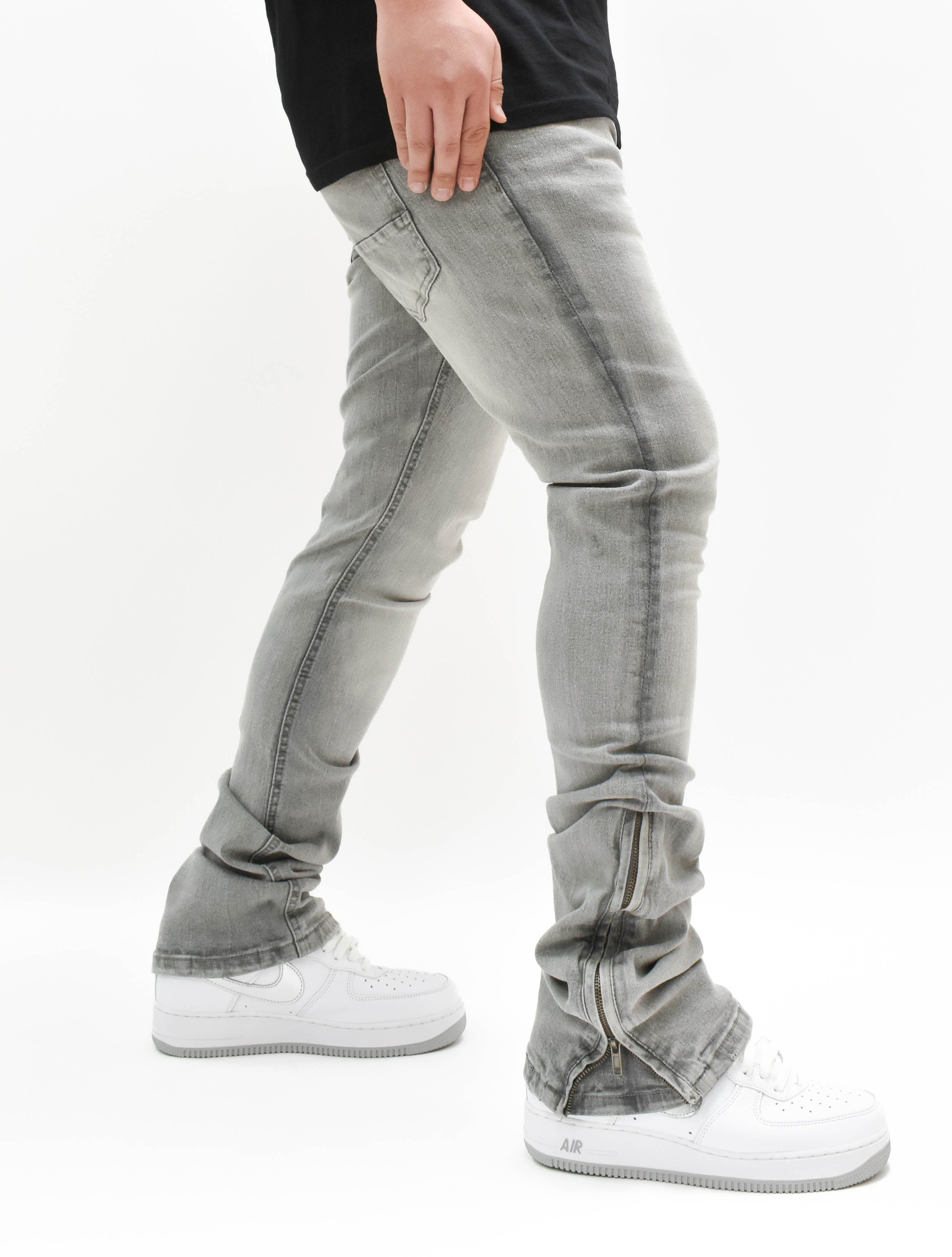 R651 Flare Stacked Zip Denim