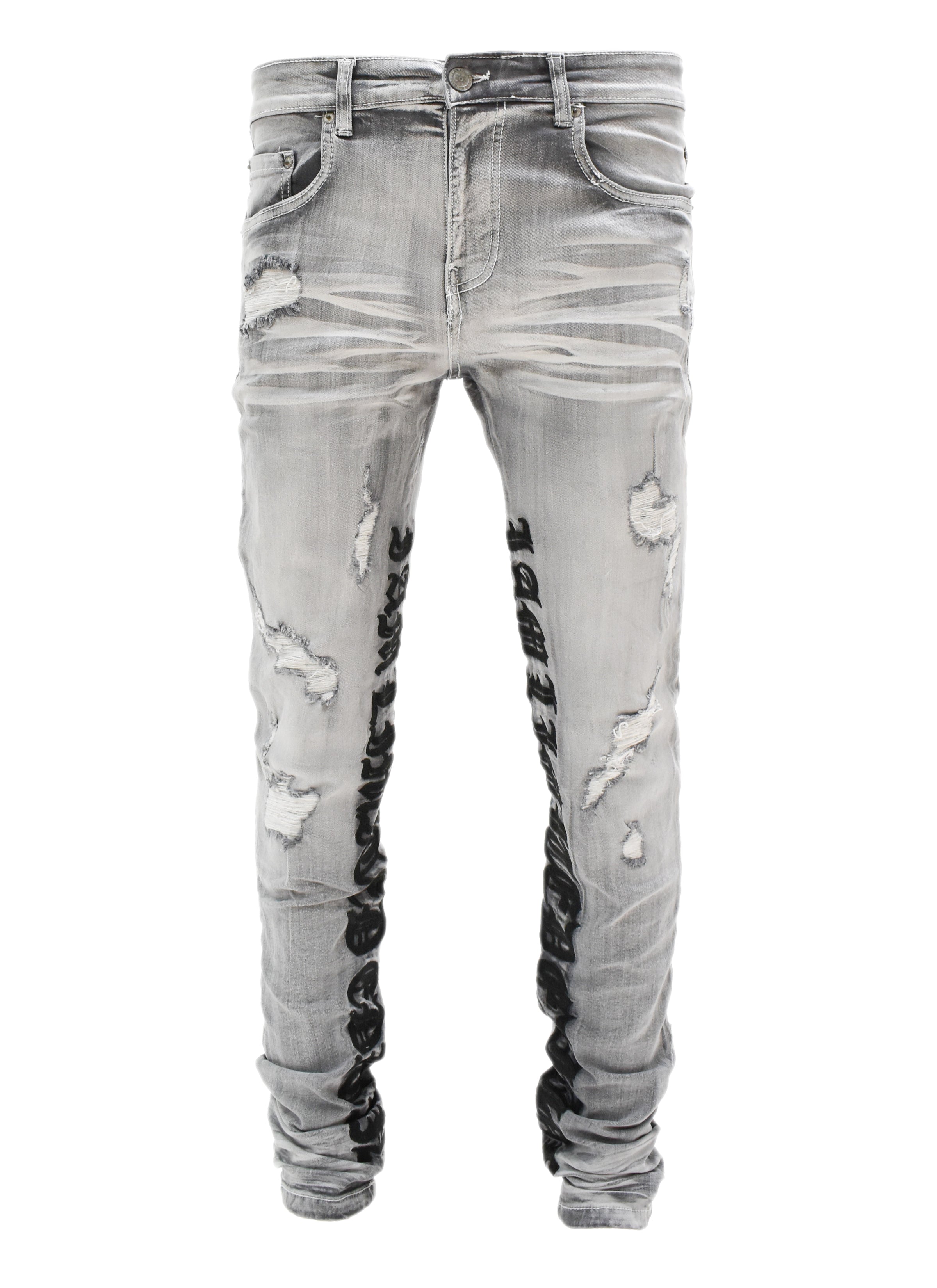 T4018 Embroidered Ripped Denim