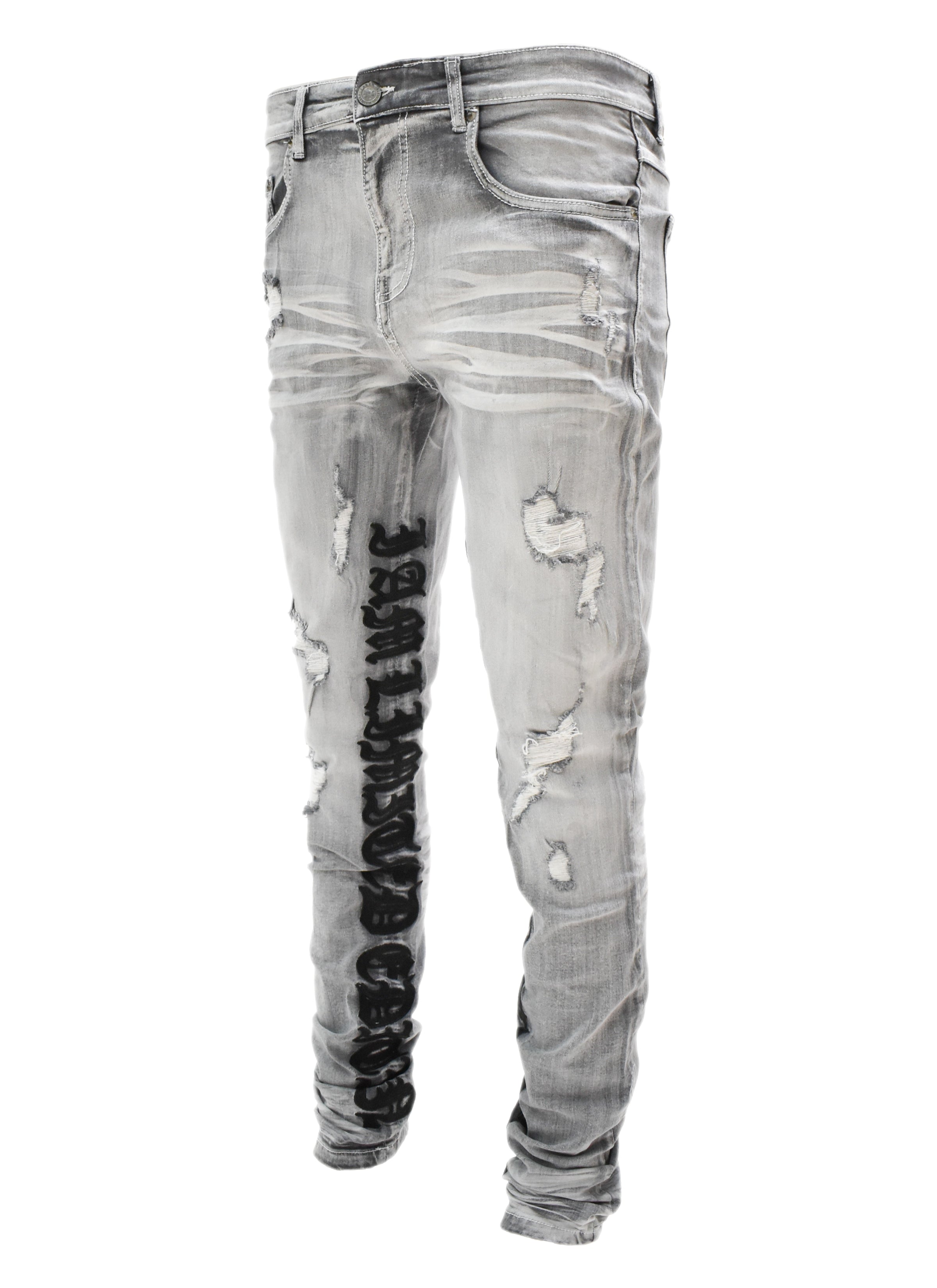 T4018 Embroidered Ripped Denim