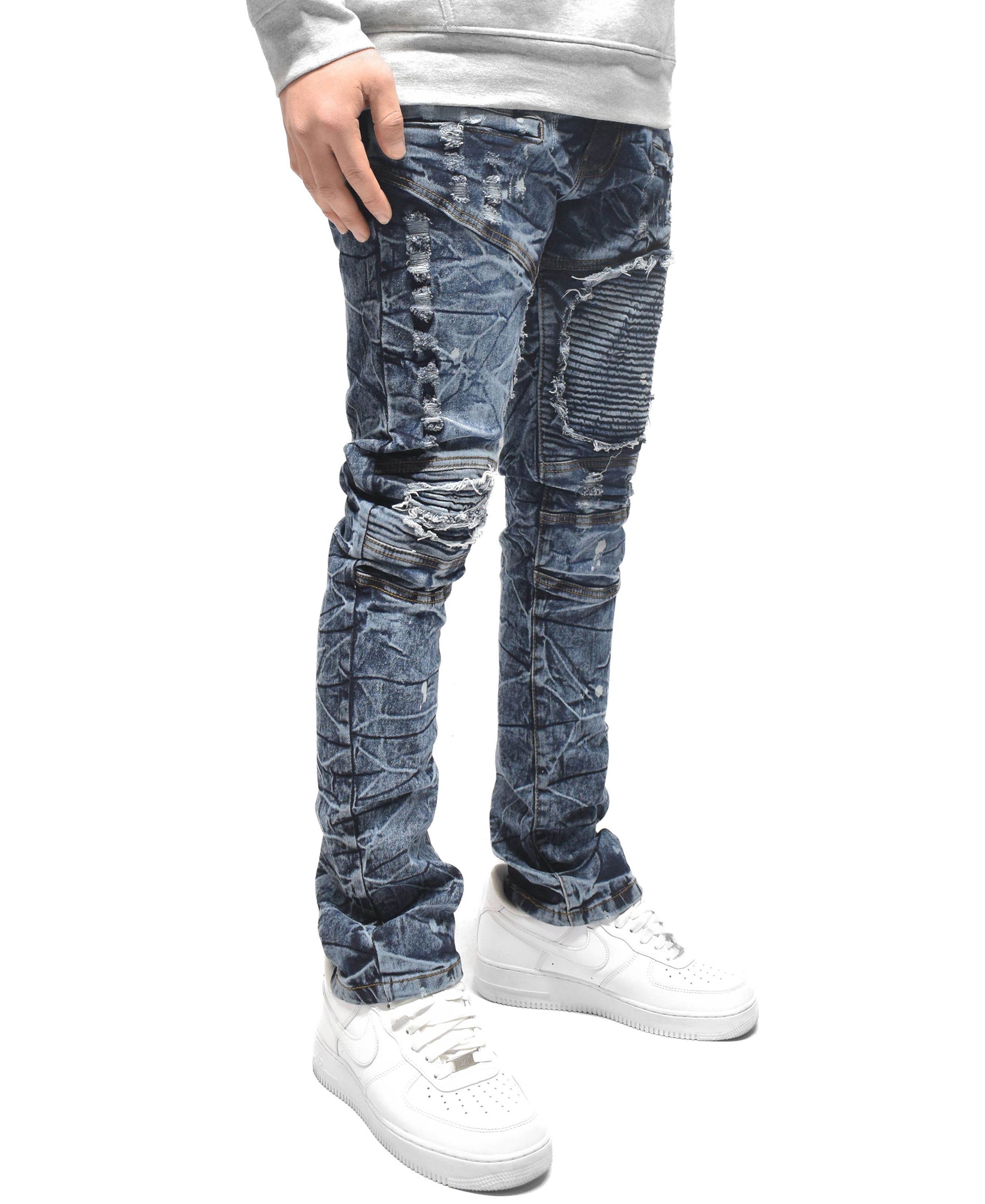 FW33574 Distressed Moto Denim