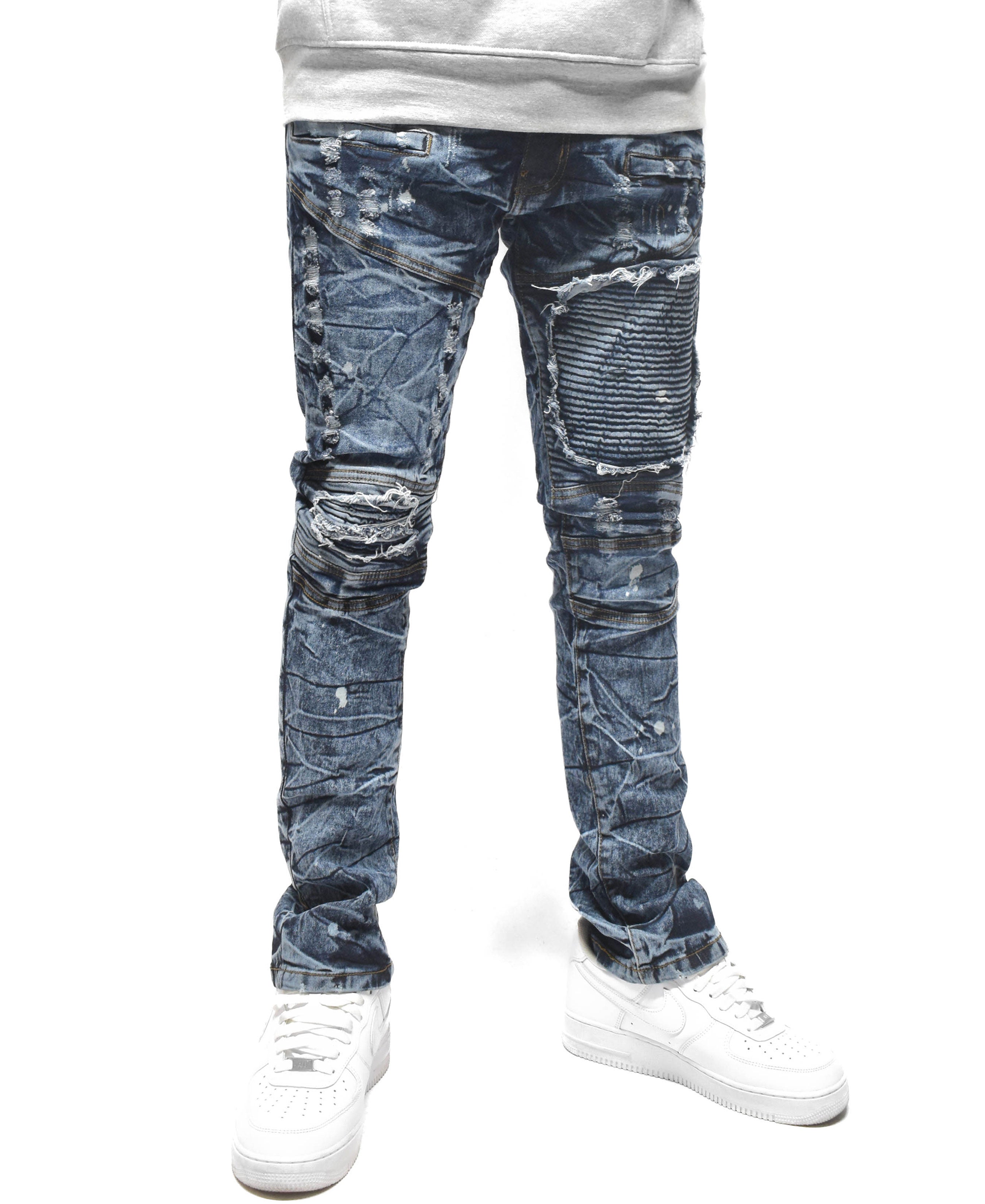 FW33574 Distressed Moto Denim