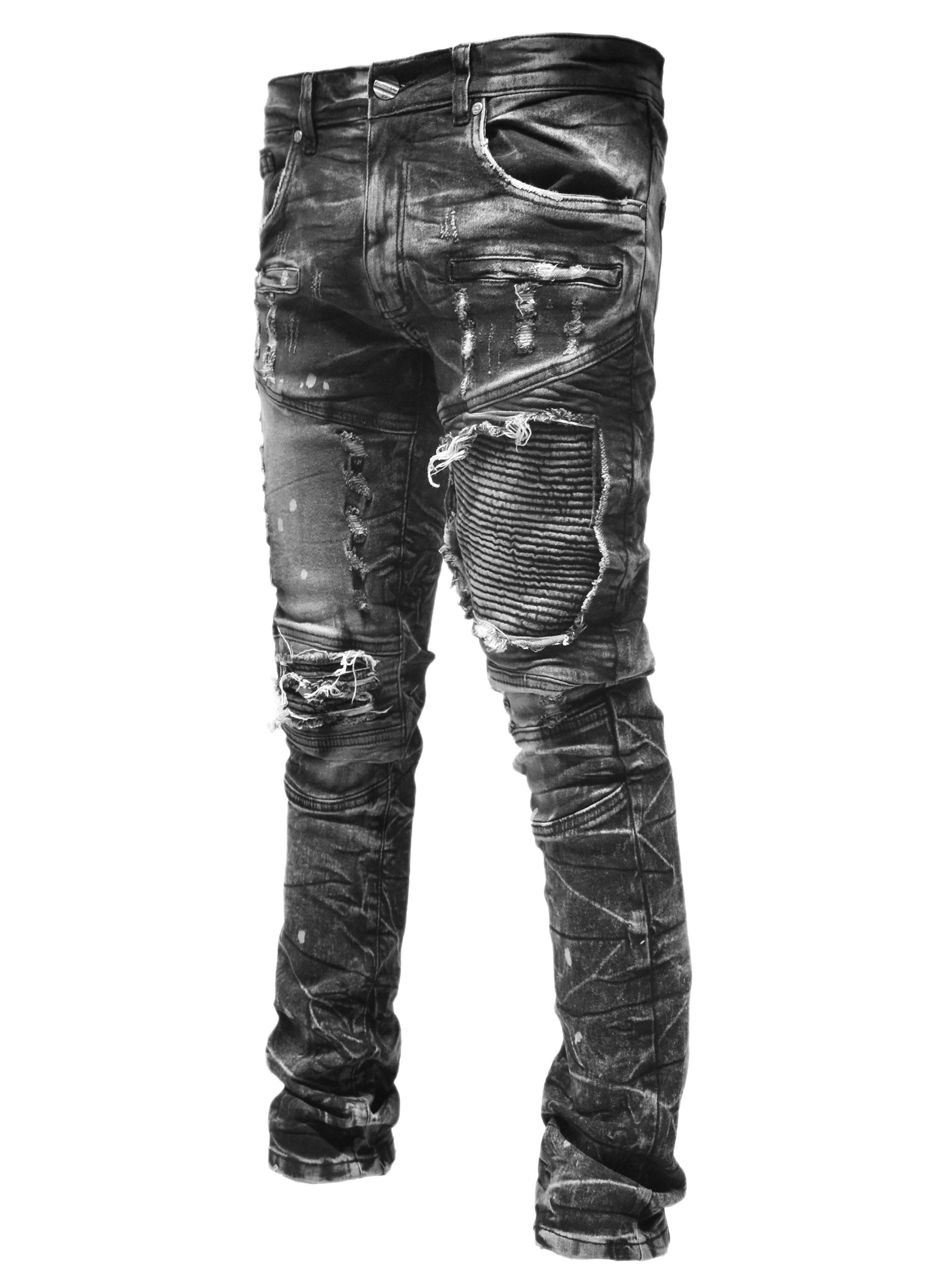 FW33574 Distressed Moto Denim