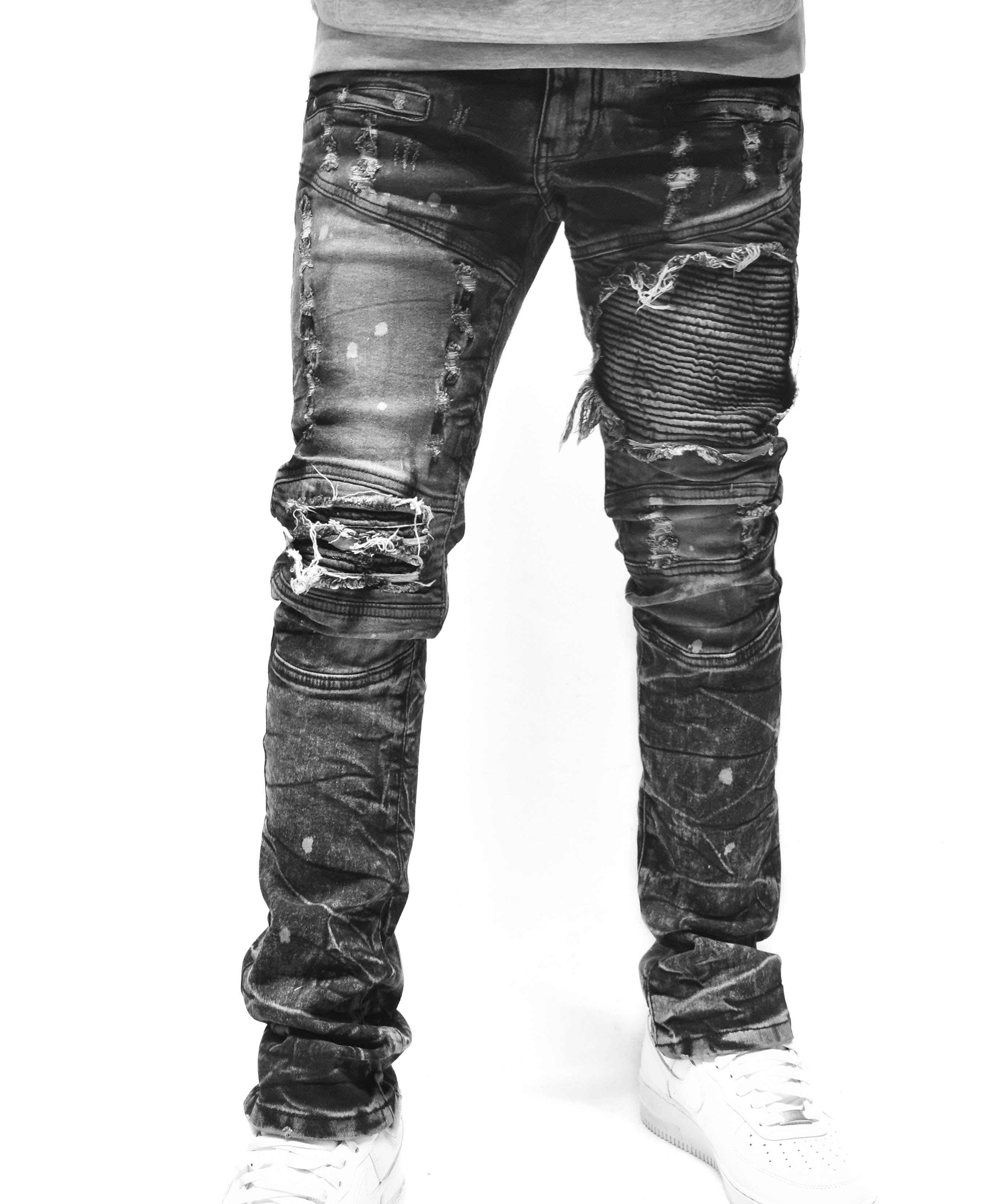 FW33574 Distressed Moto Denim