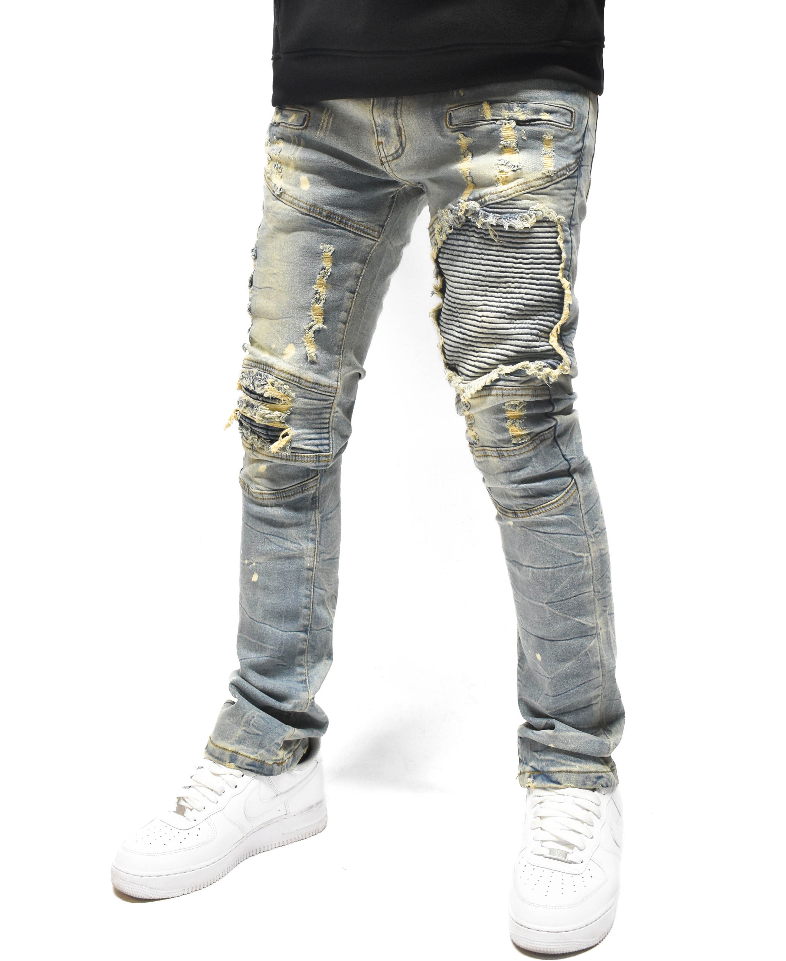 FW33574 Distressed Moto Denim