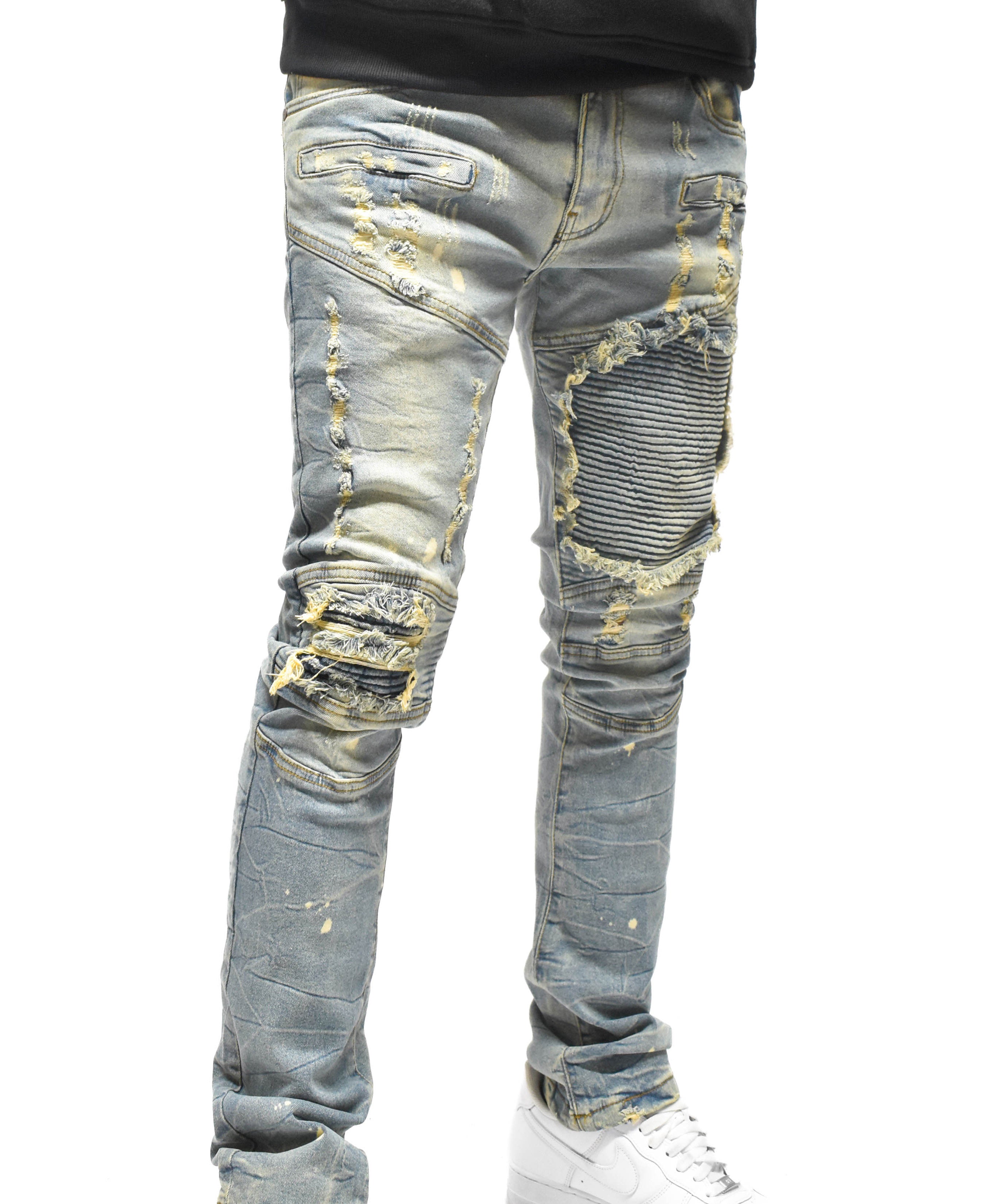 FW33574 Distressed Moto Denim