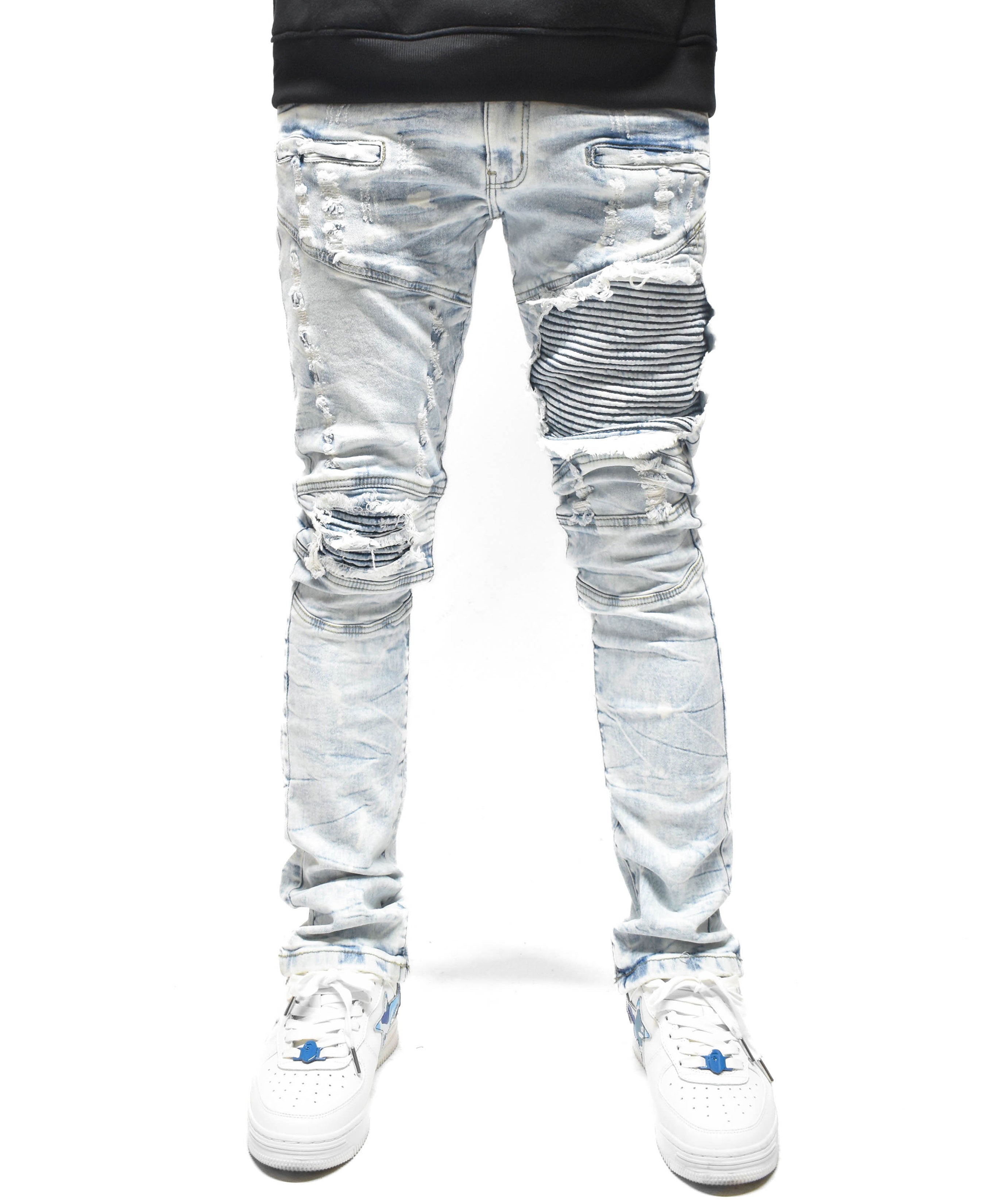 FW33574 Distressed Moto Denim