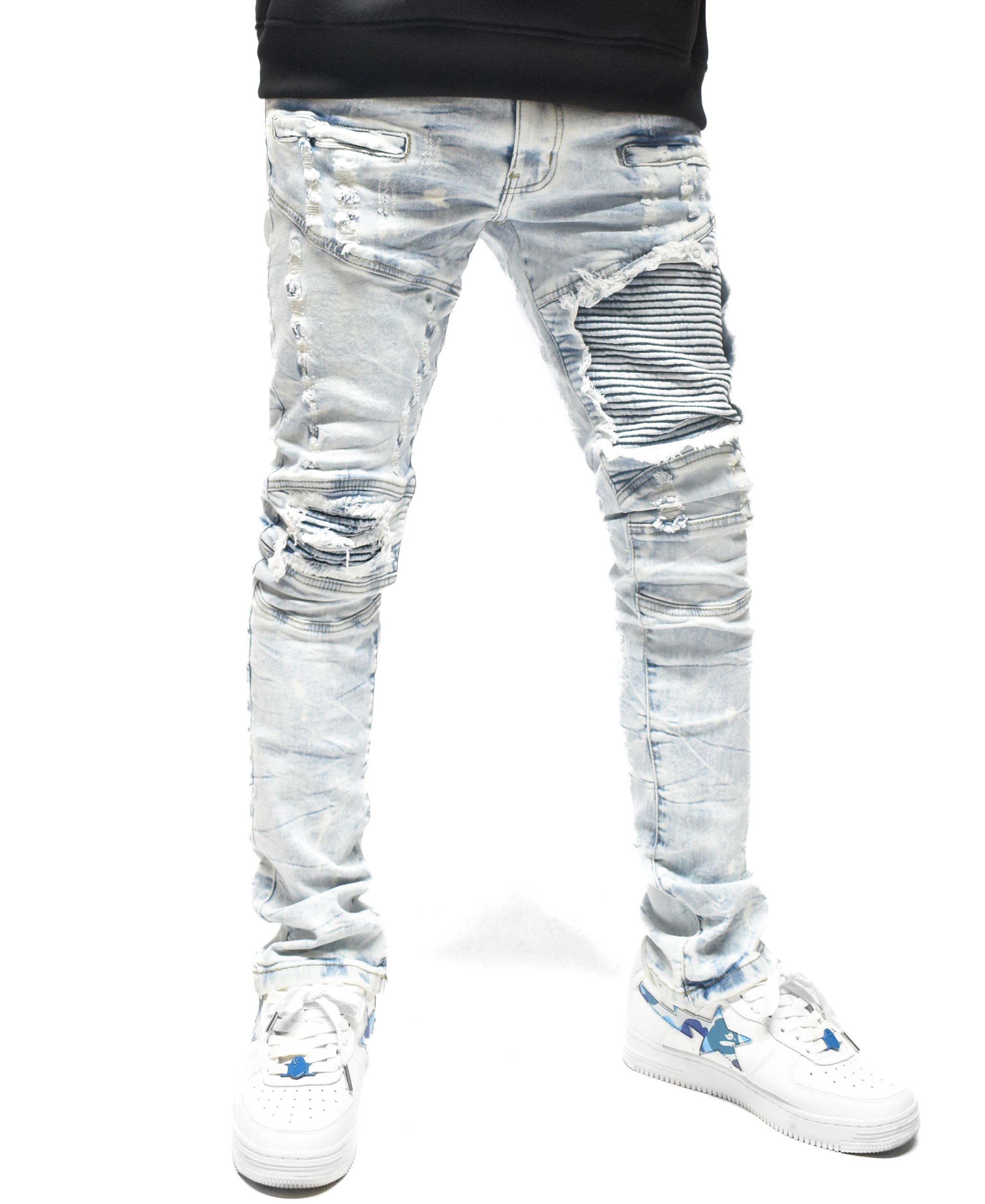 FW33574 Distressed Moto Denim