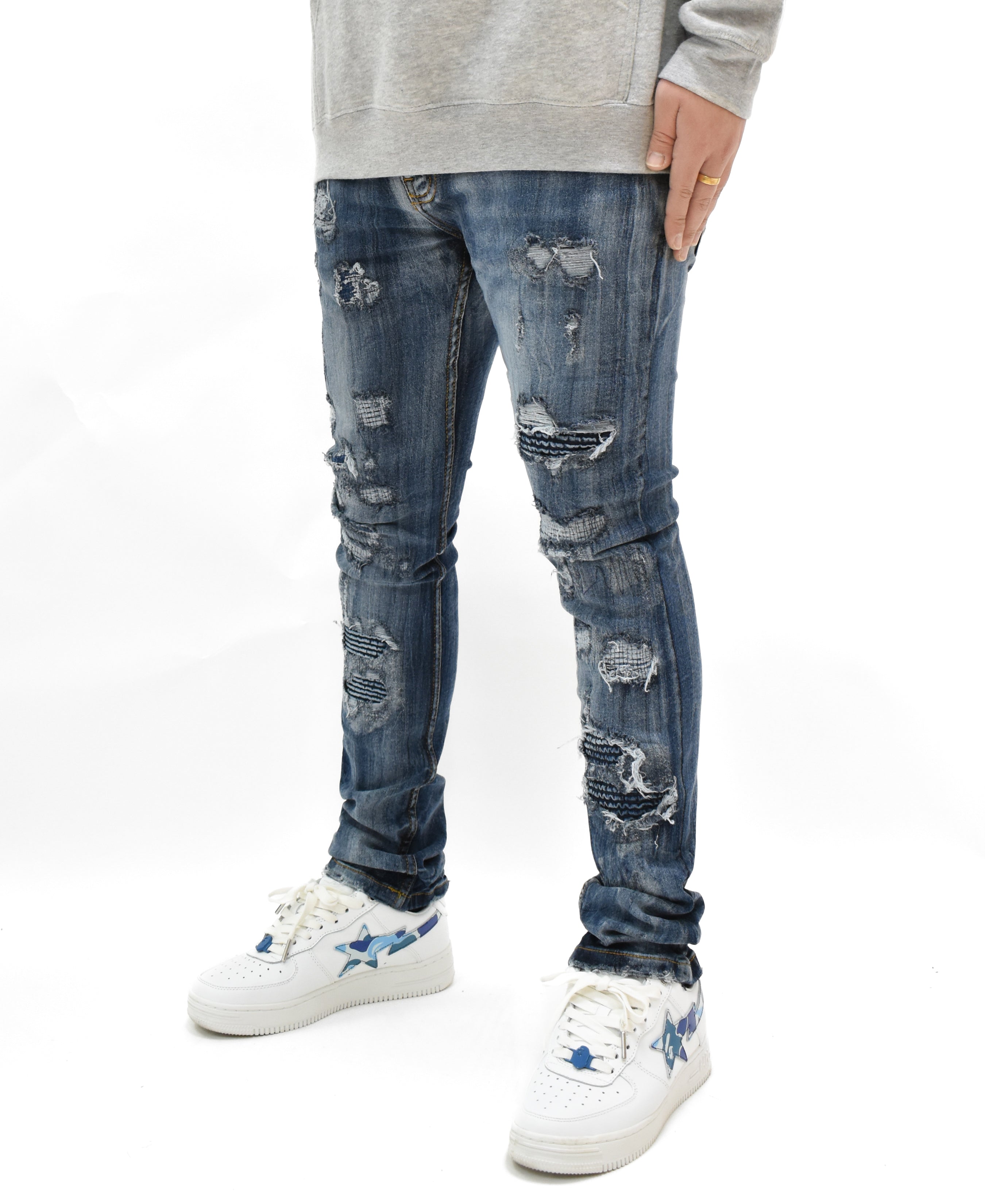 FW33705 Gashed Biker Denim