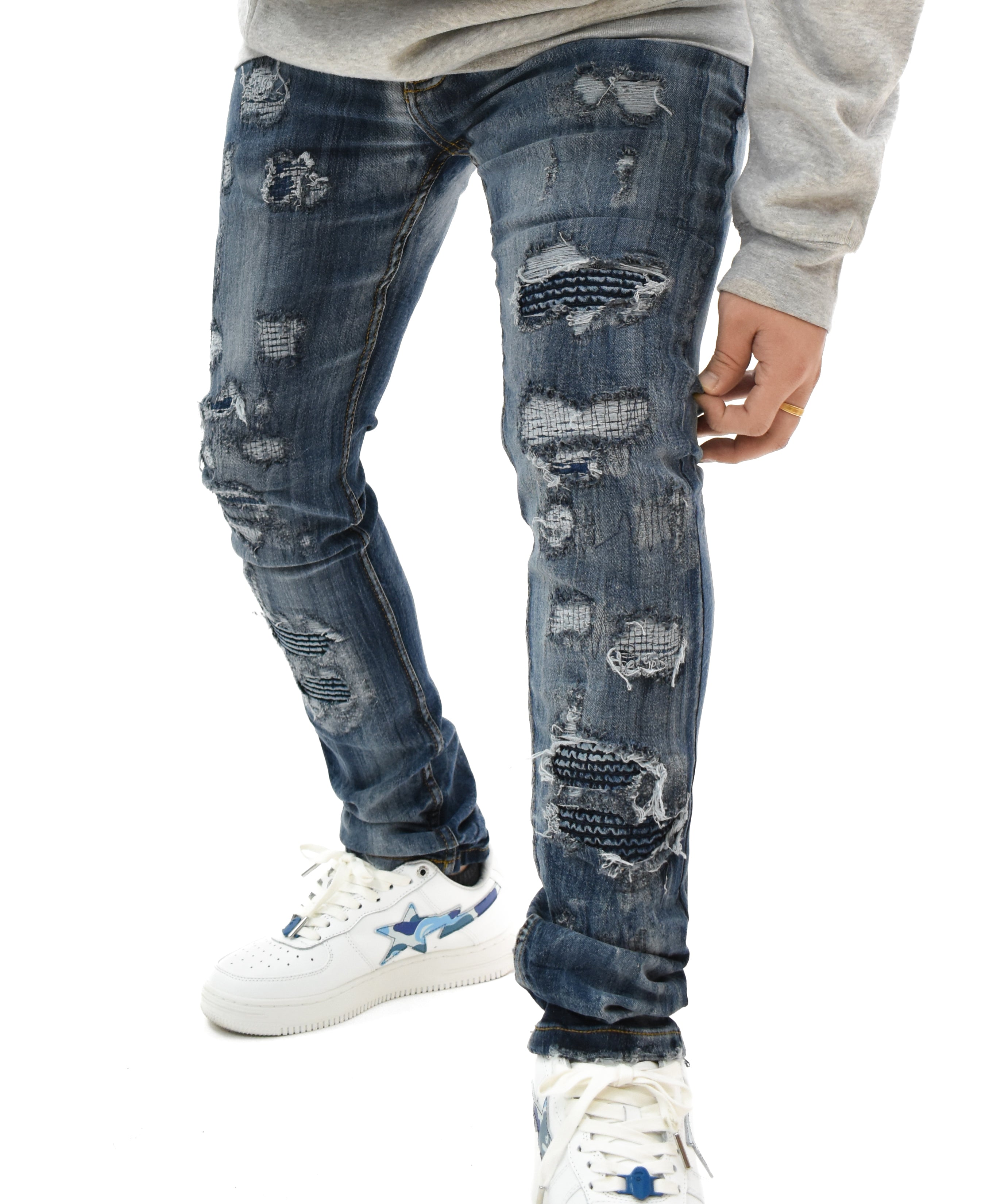 FW33705 Gashed Biker Denim