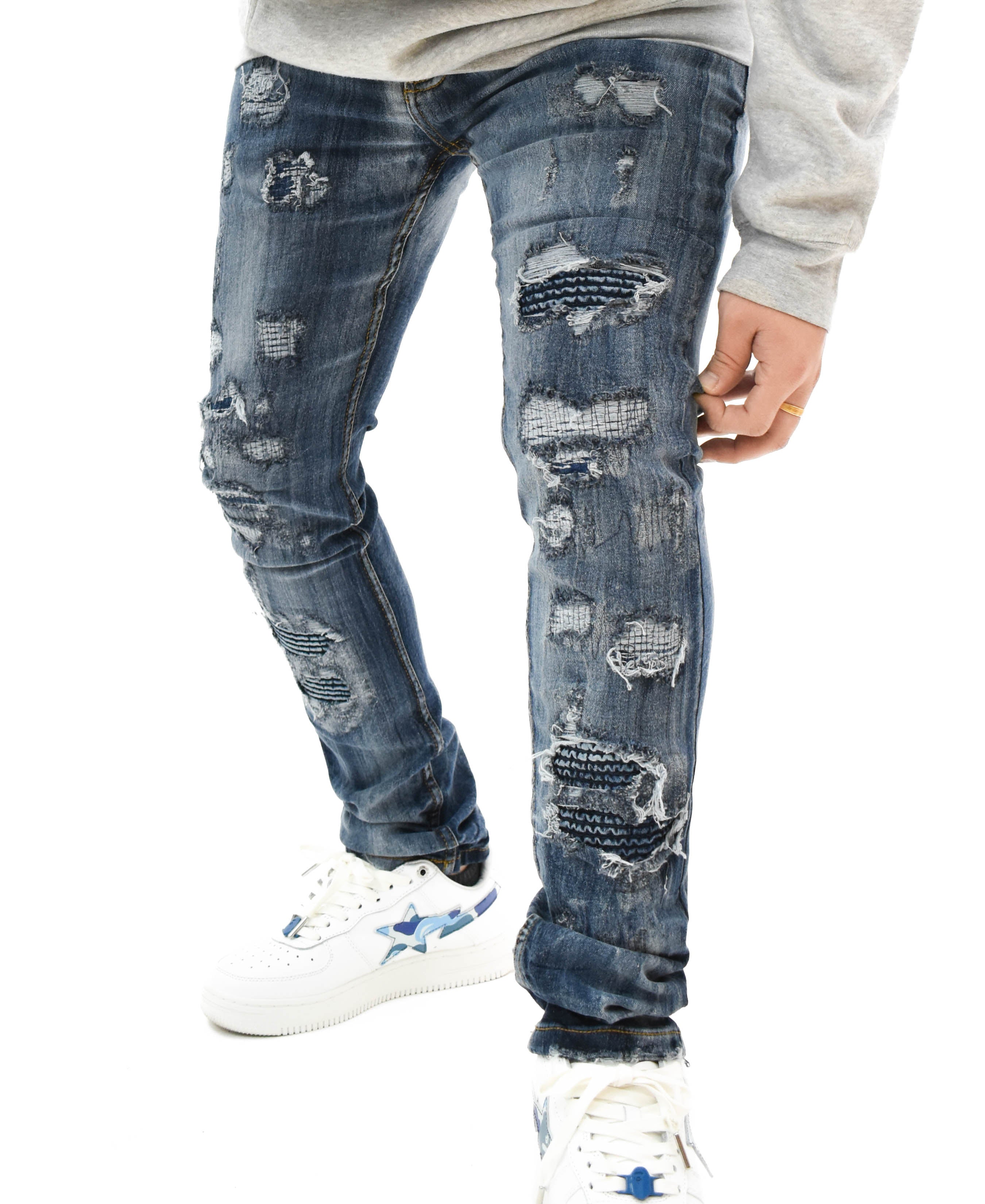 FW33705 Gashed Biker Denim