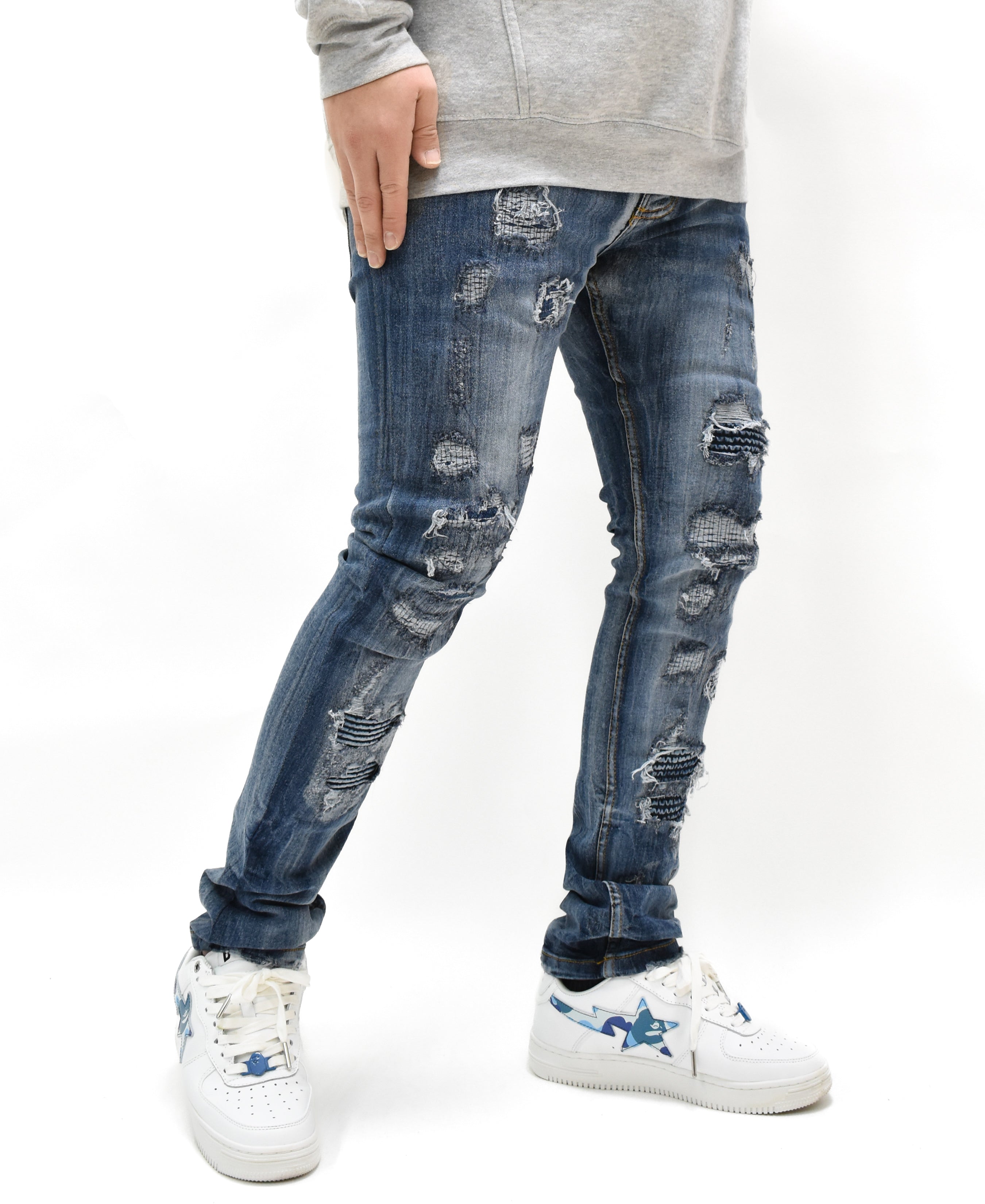 FW33705 Gashed Biker Denim