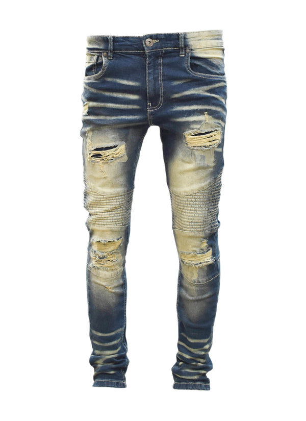 Creased Biker Denim Jeans